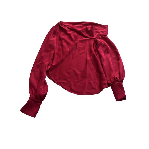 Jonathan Simkhai Sateen Lingerie Lace Drop-Shoulder Blouse in Siren Red - Picture 1 of 9